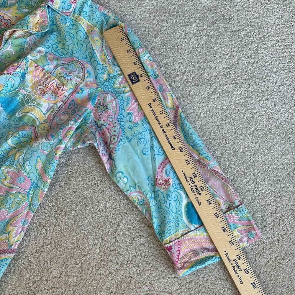 Vintage‎ Ralph Lauren Blue Pink Floral Monogram 3/4 Sleeve Pajama Top Women’s XL